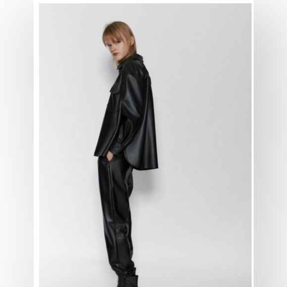 NWT Zara Faux Leather Balloon Joggers. Color Black. Size Medium. - Picture 5 of 14